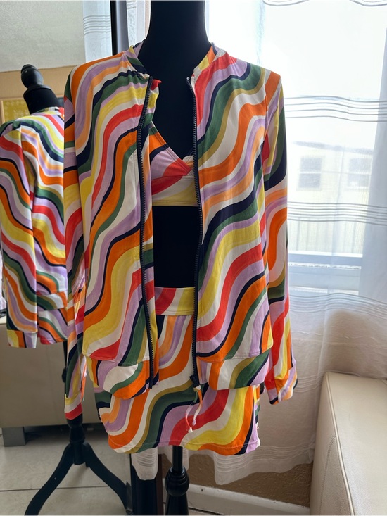 Anne Cole Other - Anne cole 3 piece swimsuit set Raibow wave print -Bikini top swim skirt zip L/XL